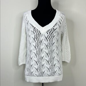 MAK SWEATER White Knit V-Neck Sweater S